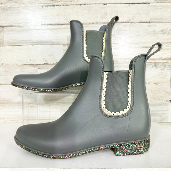 Jack Rogers Boot Women's Size 7 Sallie Rainboot Scallop Detail Glitter Outsole - Picture 1 of 7